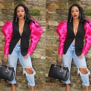 Pink Puff Sleeve Blazer